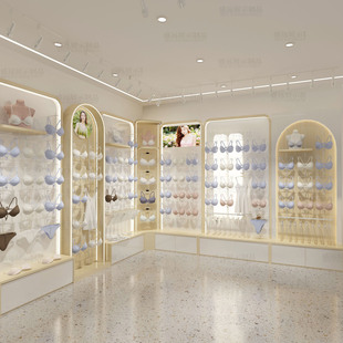 定制实木纹内衣展示柜粉色文胸睡衣展柜黄色蓝色内衣靠墙上墙高柜