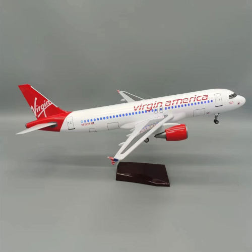 47CM A320维珍航空飞机模型树脂升级版带轮子带LED灯静态