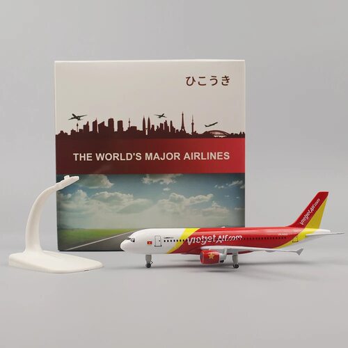 20CM A320越捷航空飞机模型带起落架客机航模静态书桌摆件装饰品