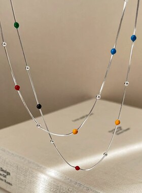 s925镀银蛇骨多巴胺彩豆项链轻奢2025新爆款高级颈链女锁骨链
