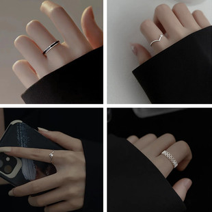 S925纯银时尚个性女小众设计素圈戒指2023新款潮酷戒闺蜜指环轻奢