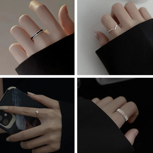 S925纯银时尚个性女小众设计素圈戒指2023新款潮酷戒闺蜜指环轻奢