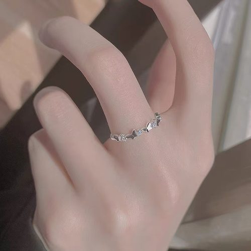 S925纯银小蝴蝶戒指女轻奢高级感开口戒素圈食指环小众设计可调节