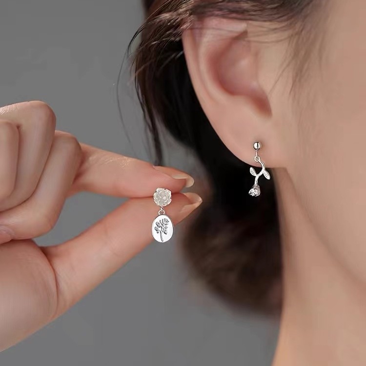 韩版锆石女高级感925纯银花耳环