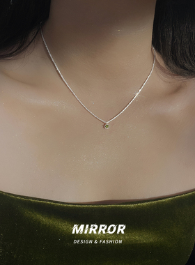 925纯银波光粼粼满天星链橄榄绿圆钻吊坠项链女锁骨链颈链