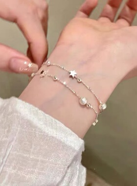 925纯银双层星星手链女2025新款设计小众磨砂圆珠五角星手饰