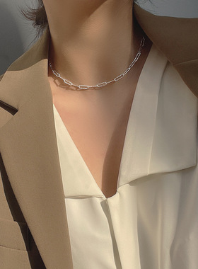 波光粼纯银CHOKER毛衣链锁骨项
