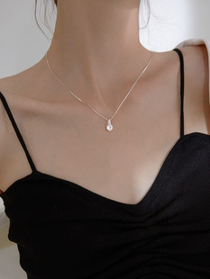简约小巧吊坠单颗闪钻S925纯银项链锁骨链女ins冷淡风