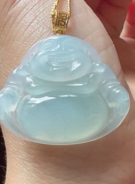 缅甸天然翡翠A货冰胶佛公，18k金扣头，裸石29. 6-24.2-5.9