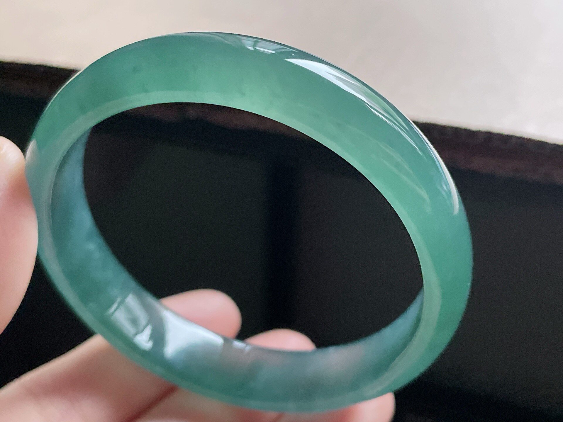 天然翡翠A货冰种蓝绿正圈手镯5危地马拉翡翠