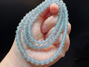 种水好 天然翡翠A货冰蓝圆珠项链手链毛衣链 珠卡5.9