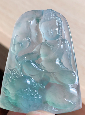 缅甸天然翡翠A货冰胶宝宝观音牌，种质非常老，40-30-6.5，14.88g