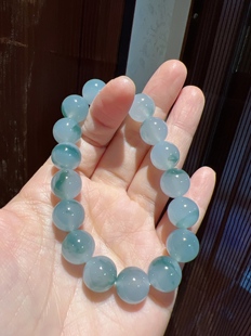 花色非常 共19颗 灵动 卡10.1 缅甸天然翡翠A货冰蓝飘花手串