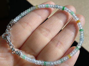 缅甸天然翡翠A货冰三彩算盘珠手链 珠卡3.4mm