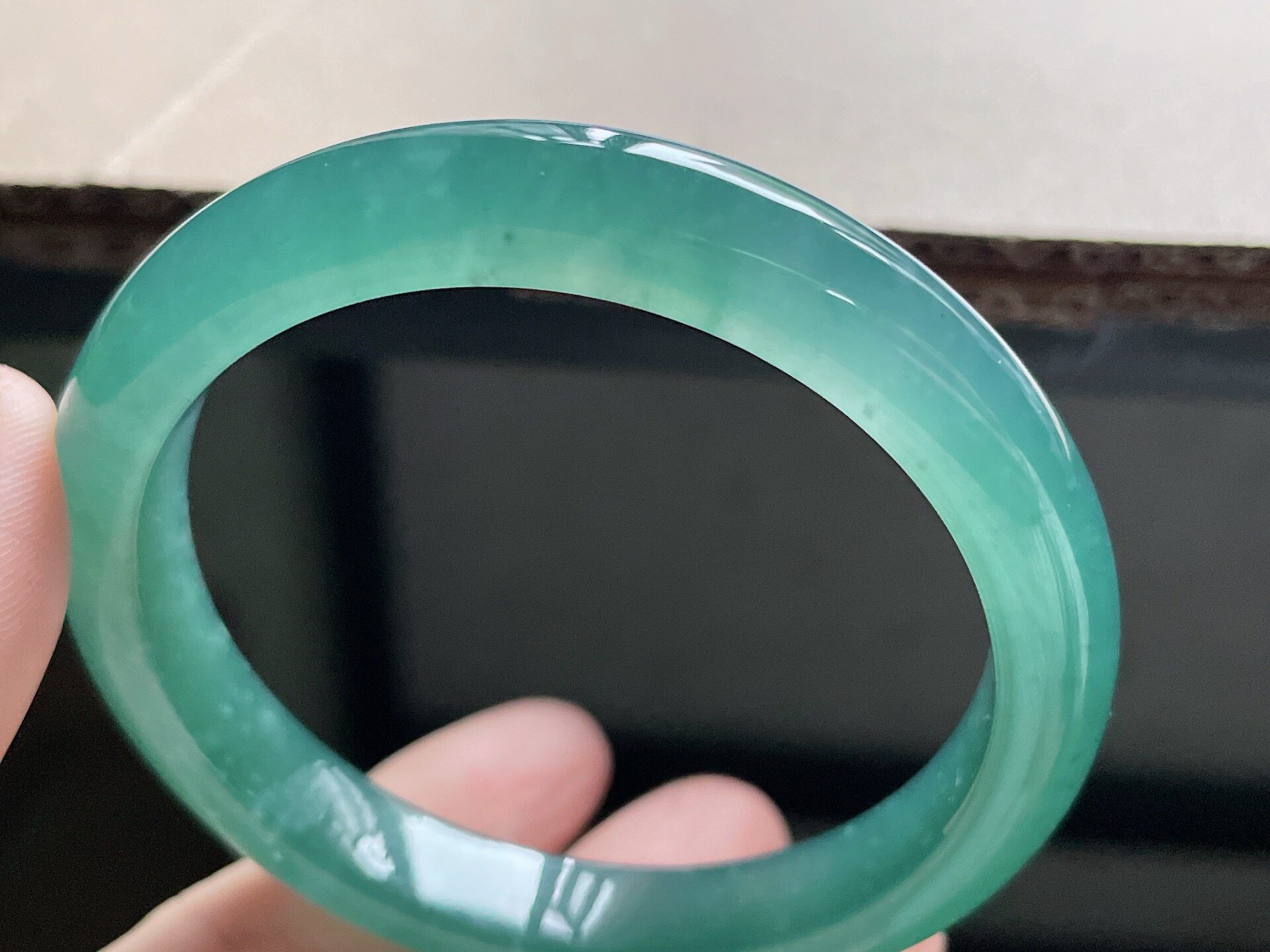 天然翡翠A货冰种蓝绿正圈手镯5危地马拉翡翠