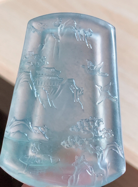 缅甸天然翡翠A货高冰起光山水牌底子纯净，53.4-35.4-5.8，24.45g