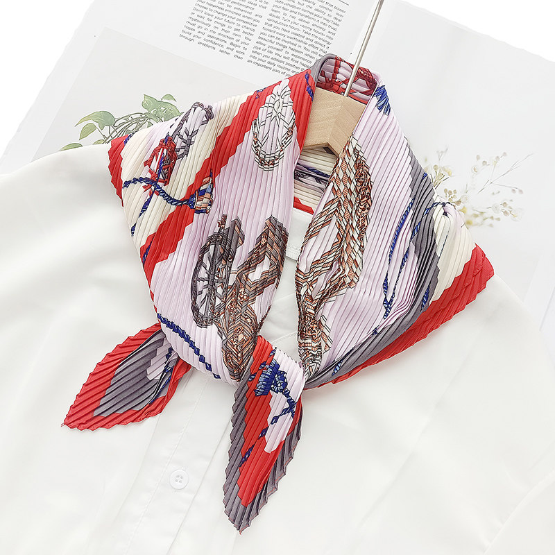 韩版菱形褶皱ins风小方巾女韩国百搭文艺装饰小领巾职业围巾丝巾