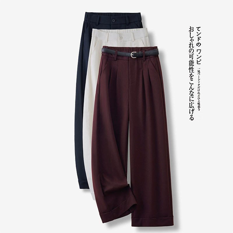安哥拉红休闲阔腿裤女春秋新款