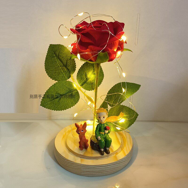 ins求婚送女友表白婚礼玫瑰装饰发光玻璃罩小王子摆件生日礼 包邮