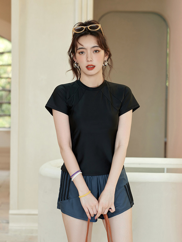 大学生大码泳衣女胖200斤泡汤温泉游泳馆分体高腰平角裤泳池泳装