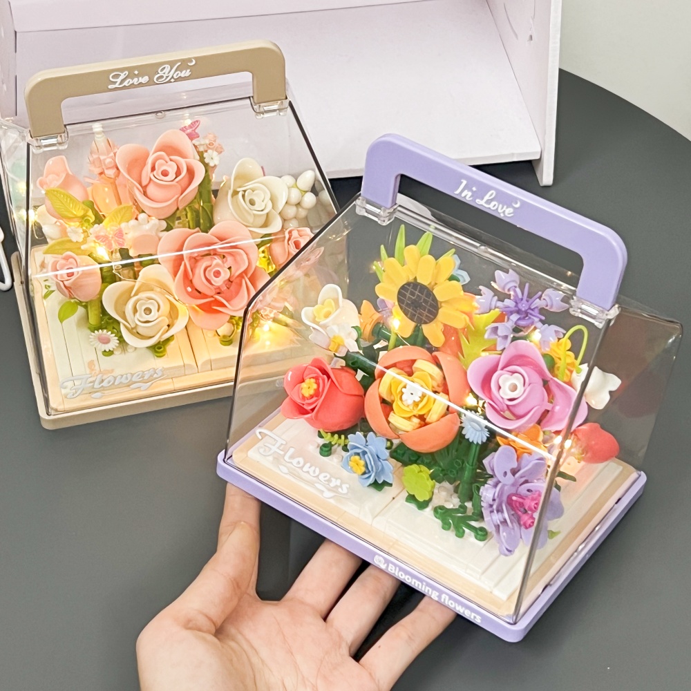 BALODY贝乐迪玫瑰积木花束盆栽玩具女孩教师节送老师生日礼物摆件