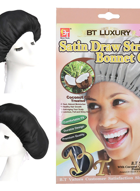 椰子香系带睡帽包头帽黑色防尘帽  SATIN DRAW STRING BONNET CAP