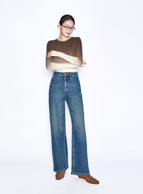 2025新款韩系不对称倒V字耳袢直筒拖地裤7498