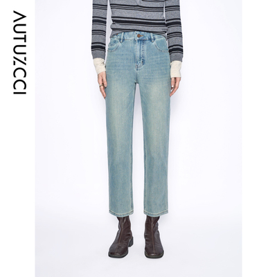 四面弹高腰直筒烟管牛仔裤女小个子2025春秋款显瘦法棍裤子76003