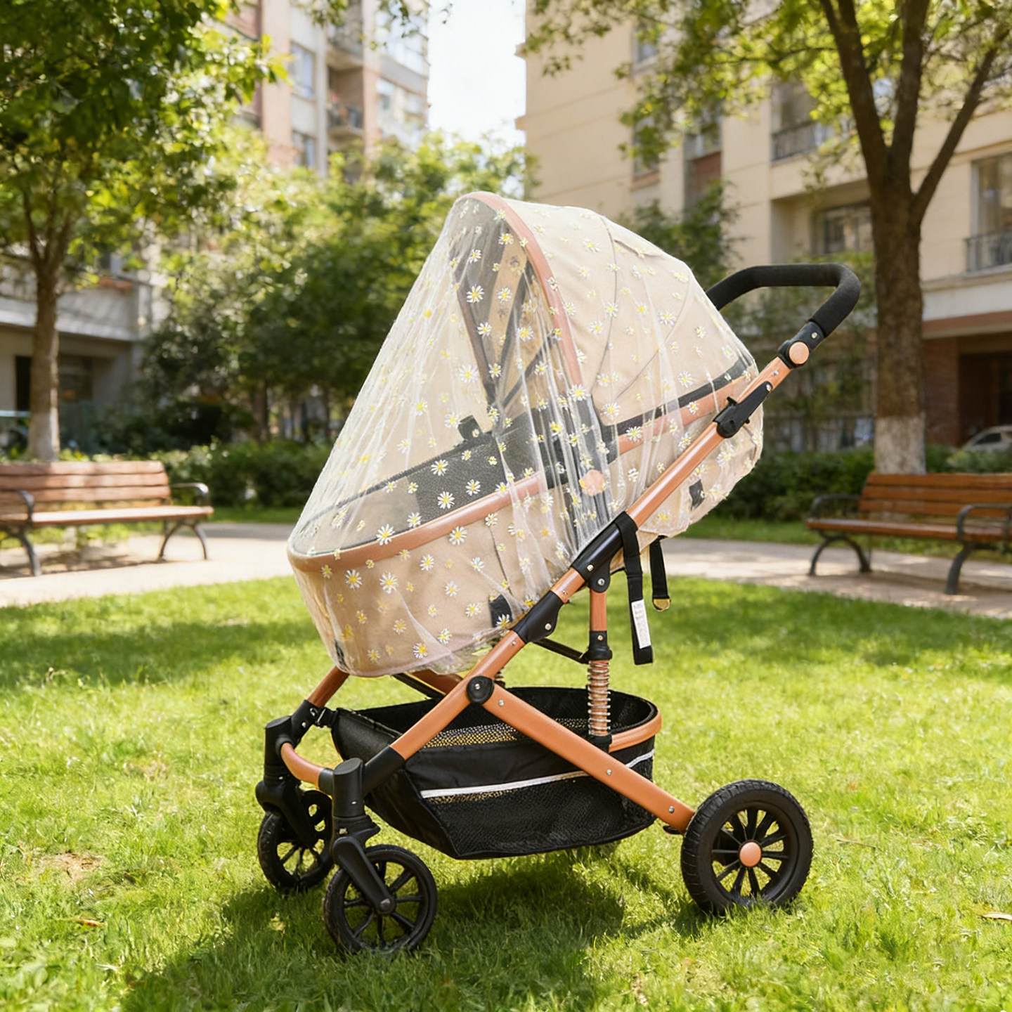 小雏菊便携式婴儿车蚊帐全罩式印花推车蚊帐宝宝伞车防蚊罩全封闭