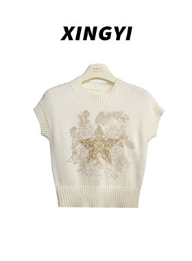 『XINGYI』气质名媛刺绣五角星针织背心无袖套头马甲XY9353