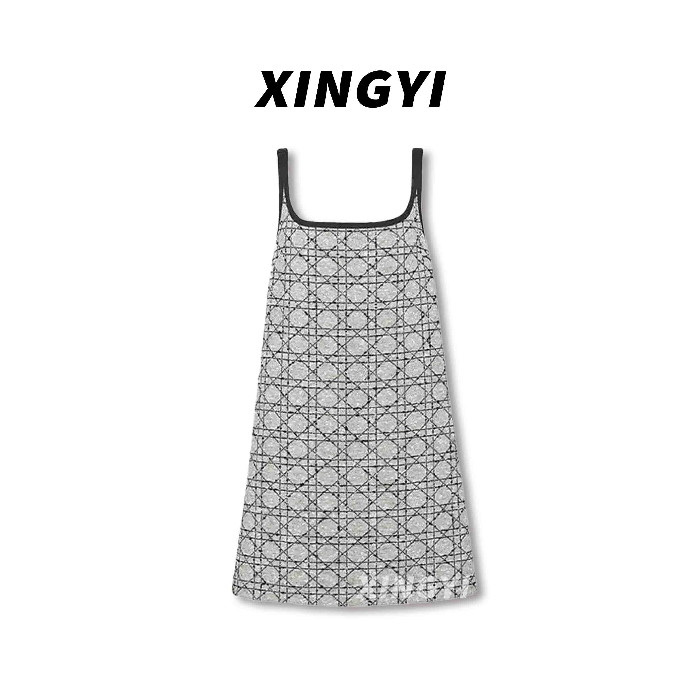 『XINGYI』25春夏新款藤格纹花呢吊带连衣裙XY9352