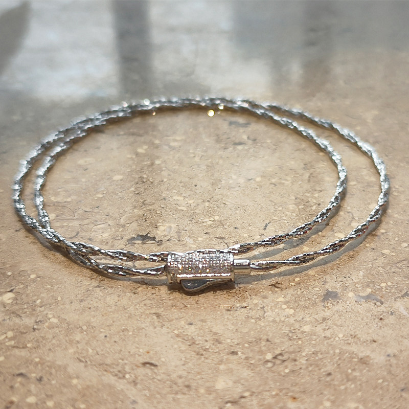 意大利进口麻花带骨925银项链颈圈两股编织爆闪玉石翡翠配链