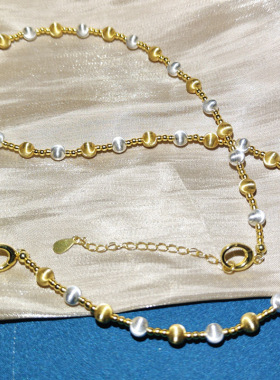 爆闪925银星河链拉丝猫眼项链双色手链延长链镀K金金珠锁骨链时尚