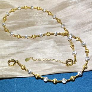 爆闪925银星河链拉丝猫眼项链双色手链延长链镀K金金珠锁骨链时尚