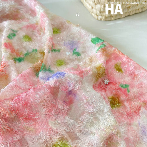 粉色晕染印花童装手作面料