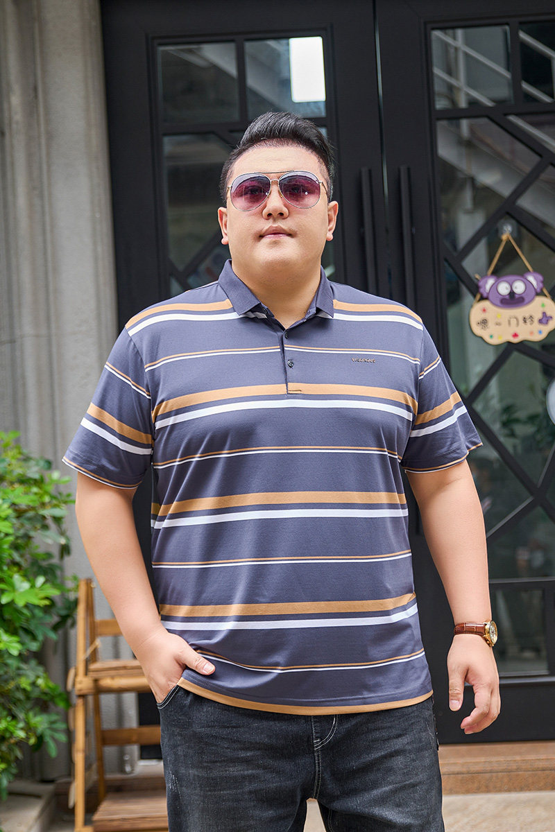 3XL-7XL男士条纹polo衫短袖商务休闲翻领保罗衫加肥加大3309P58,男装T恤,星座802