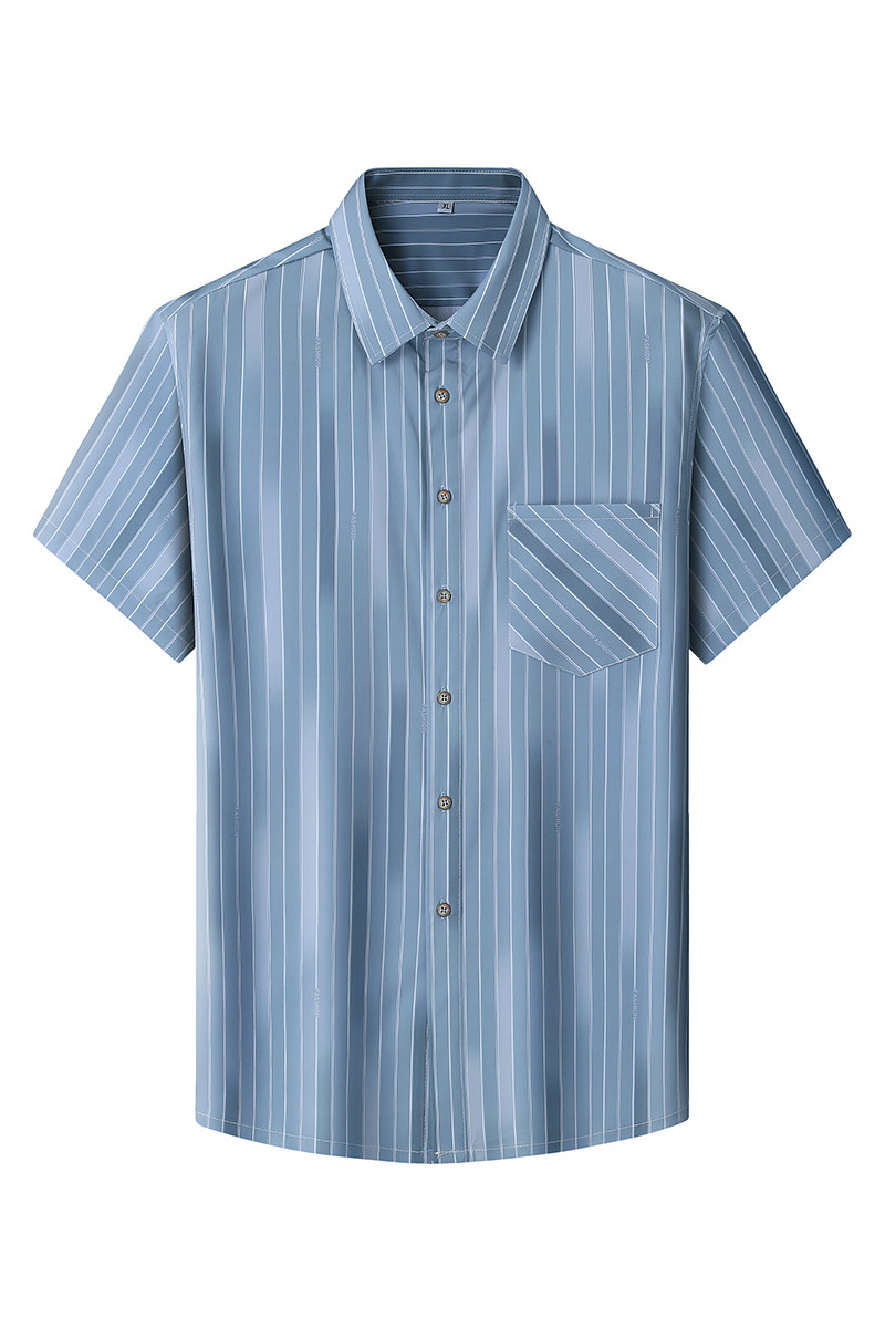 XL-8XL夏装新款大码男式条纹短袖衬衫弹力半袖衬衣3317P45,男装衬衫,星座802