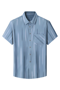 XL-8XL夏装新款大码男式条纹短袖衬衫弹力半袖衬衣3317P45图片