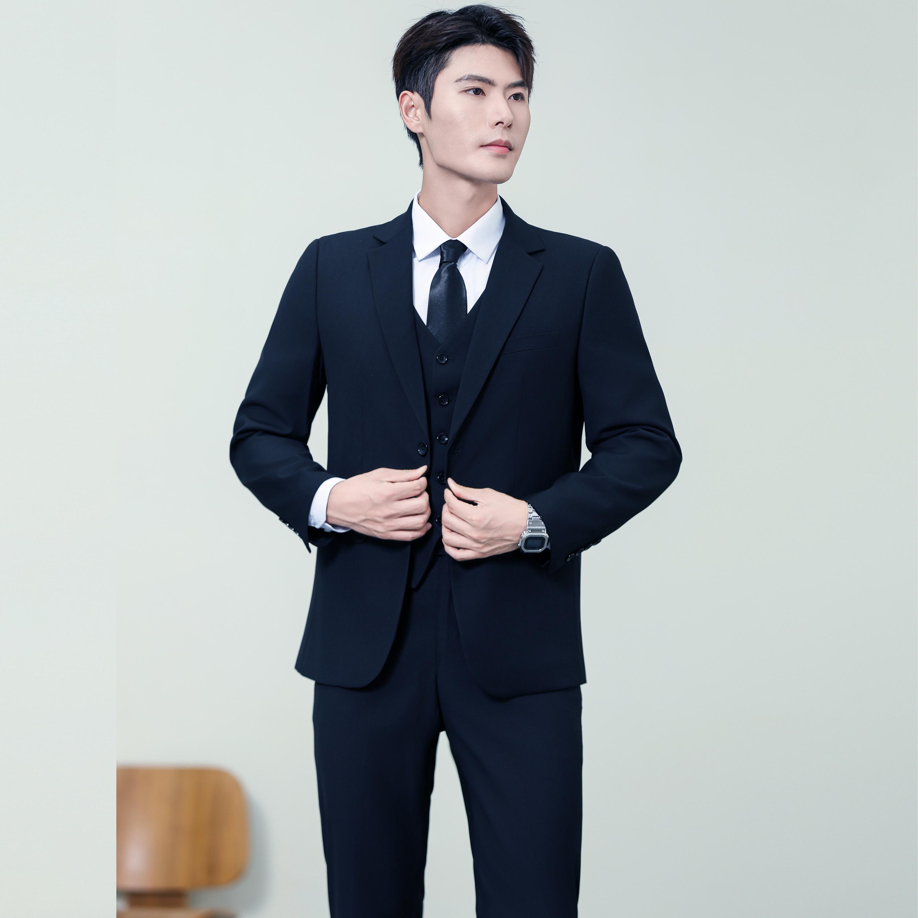 西服三件套西装三件套460克面裤含外套马夹裤子XZ3001P165,男装西服套装,星座802