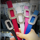 欧美RV绸缎面水钻小号皮带女方扣超闪镶钻配裙子腰封装 饰网红细腰