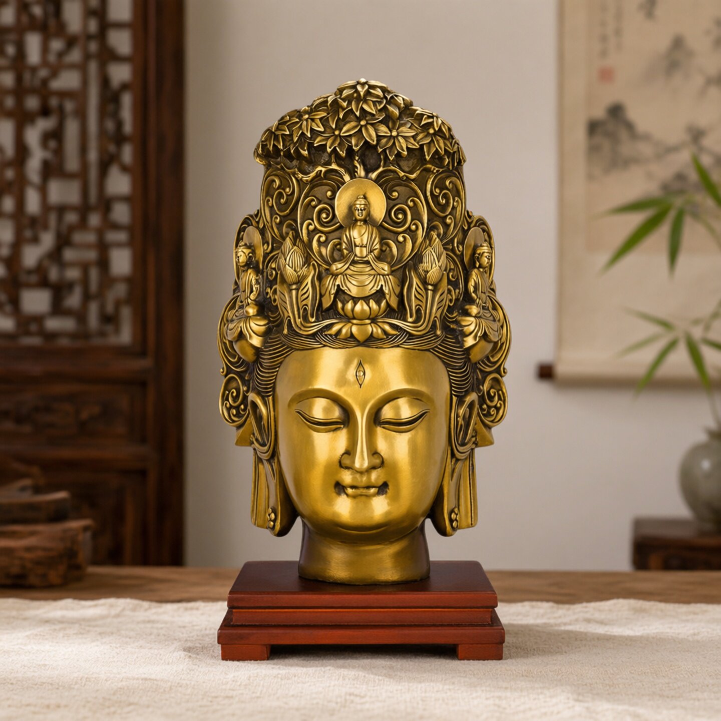 铜观音佛头装饰品摆件观音菩萨半身像佛头家居佛堂桌面供奉工艺品
