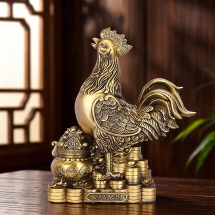 铜金鸡聚财摆件中式家居桌面装饰品金鸡报福聚宝生财日常礼品摆件