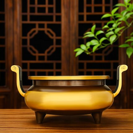 黄铜香炉铜官帽炉摆件双耳炉三足鼎大号家用客厅室内宣德炉工艺品