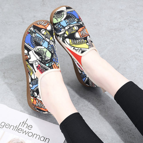 一脚蹬不磨脚涂鸦防滑耐磨帆布鞋