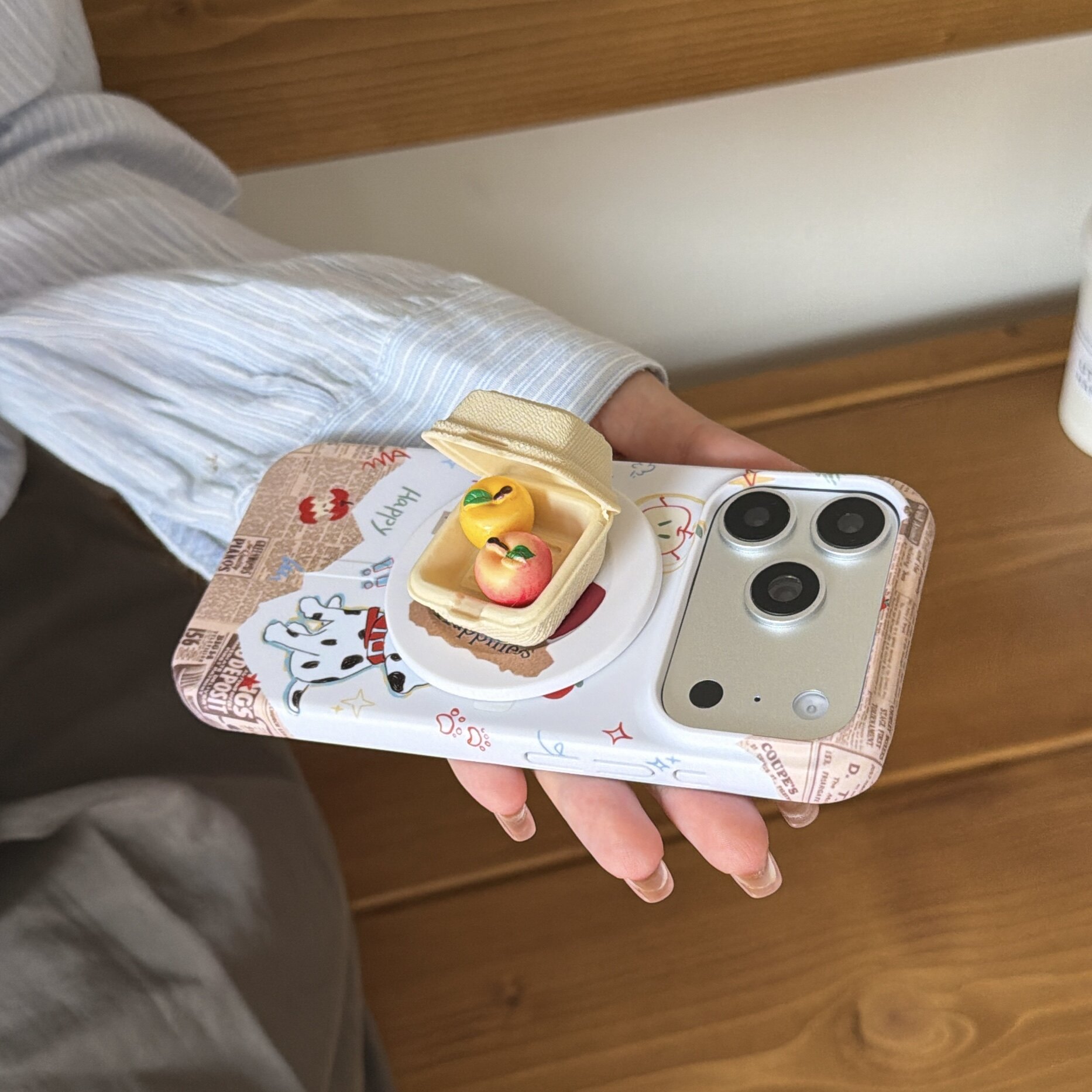 乐思茉 iPhone英伦风报纸菲林壳盒装水果ins风磁吸支架小清新日韩风简约高级iPhone手机壳苹果17pm适用