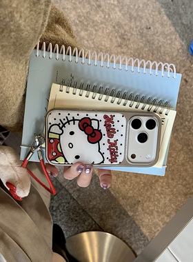iPhone滴胶红色字体Kitty猫波点毛绒挂件少女风手机壳苹果17pm装饰保护套可爱女款滴胶质感挂件外出携带