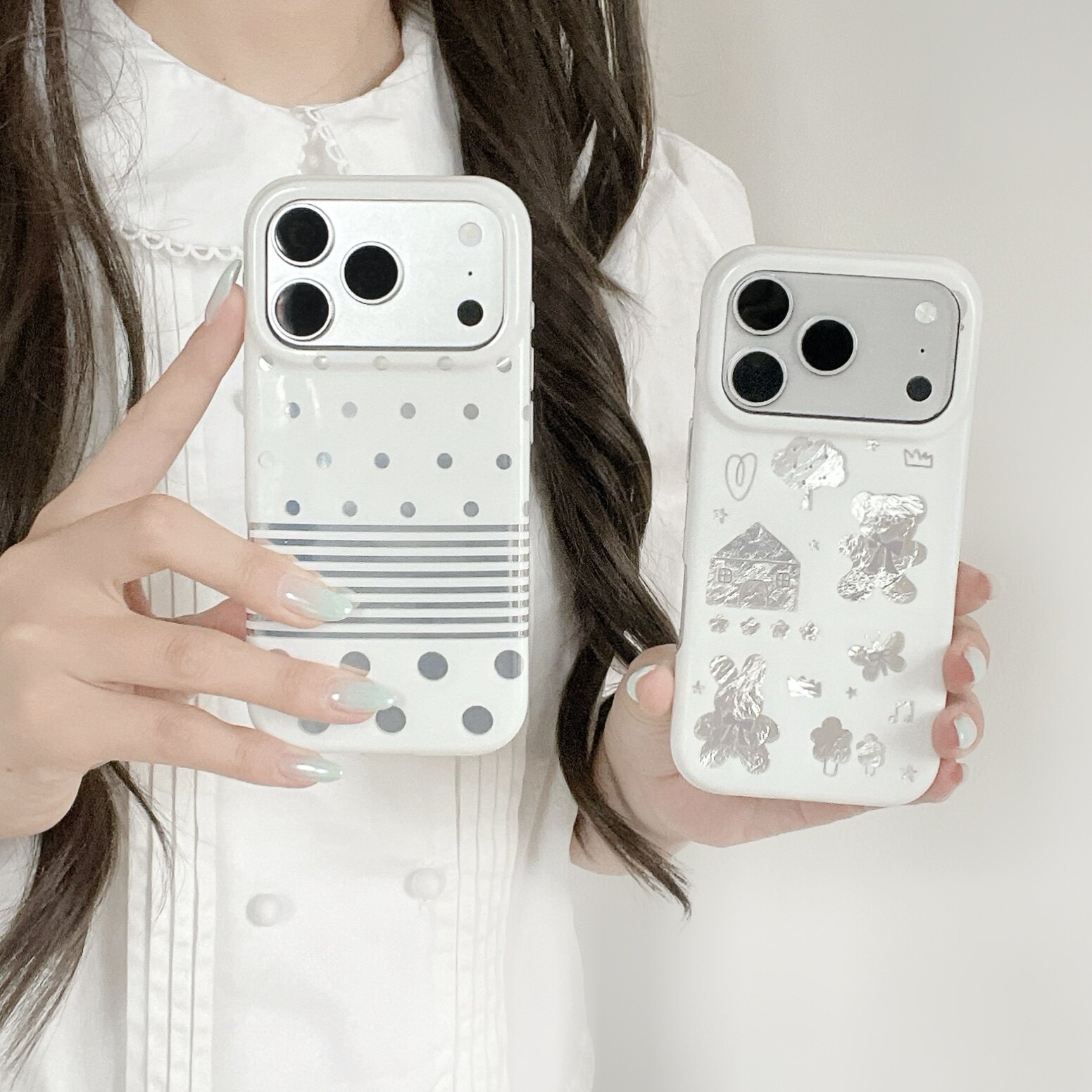 日韩风苹果iPhone17简约手机壳经典波点条纹元素镭射可爱小熊半圆全包镜头加高保护手机壳17pm/16/15
