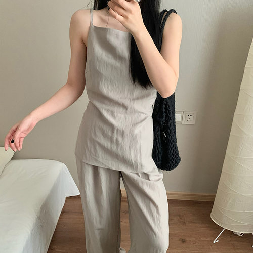 【换季清仓】 夏季韩国小众时髦洋气设计感天丝吊带休闲裤套装女