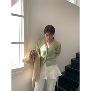 希宥HOUSE 冬季上新韩系打底女含20兔毛开衫配手拎包v领系扣毛衣