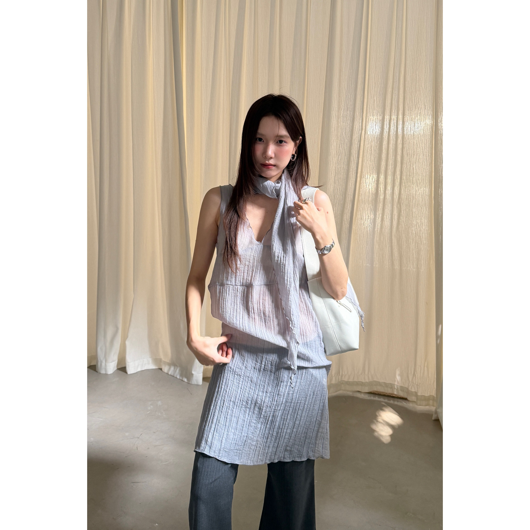 希宥HOUSE 设计感丝巾中长款连衣裙(配丝巾)(不配腰带腰包)